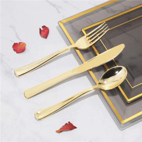 150 PCS Clear Black Plastic Plates, Disposable Silverware and Cups - Picture 6 of 6